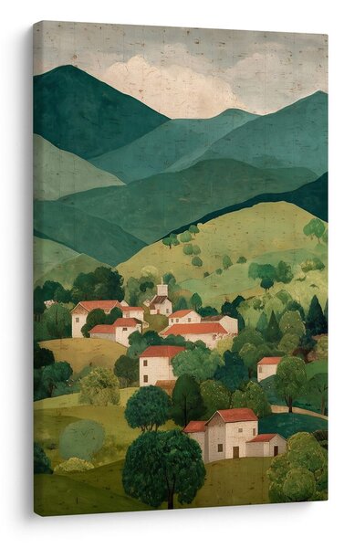 Quadro su tela – Panorama montano con villaggio