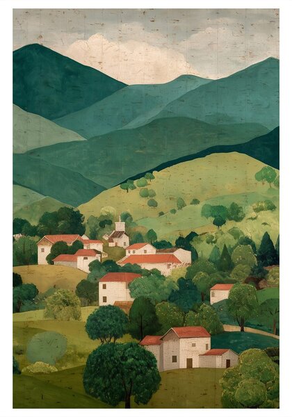 Quadro su tela – Panorama montano con villaggio