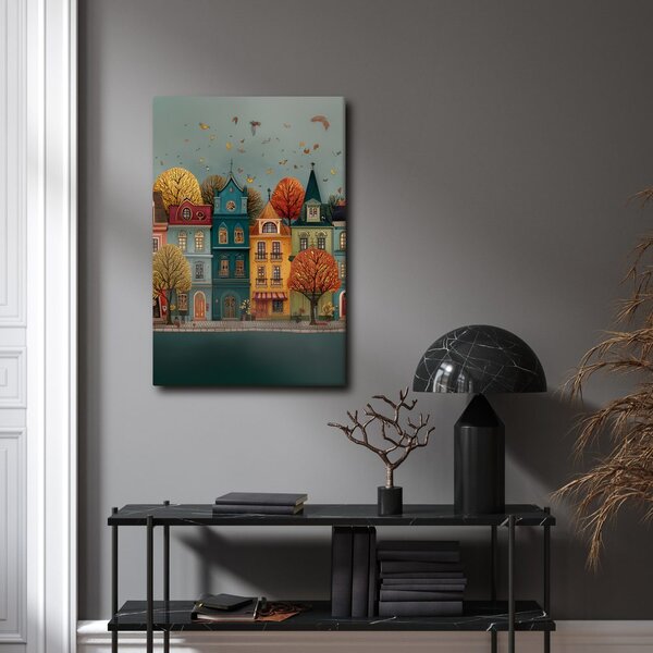 Quadro su tela – Case colorate tra foglie autunnali