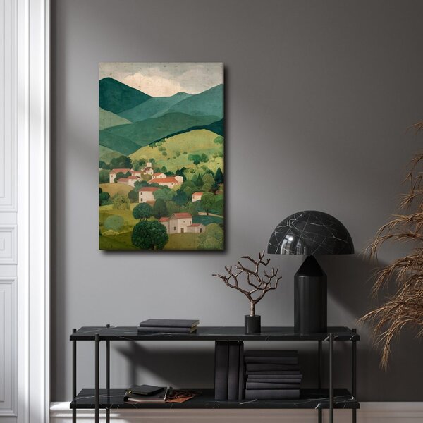 Quadro su tela – Panorama montano con villaggio