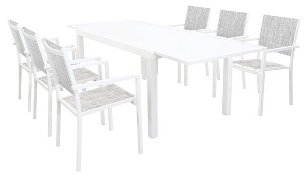 DEXTER - set tavolo in alluminio cm 160/240 x 90 x 75 h con 6 poltrone Venus