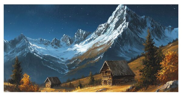 Quadro su tela – Paesaggio invernale magico con luna