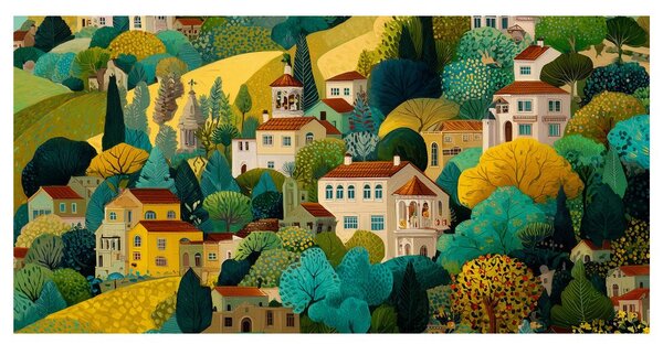 Quadro su tela – Armonia tra case e alberi