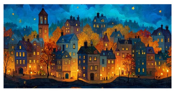 Quadro su tela – Città sotto le stelle