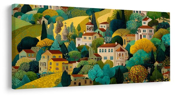 Quadro su tela – Armonia tra case e alberi