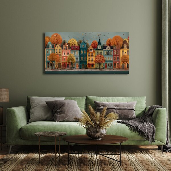 Quadro su tela – Facciate storiche con alberi autunnali