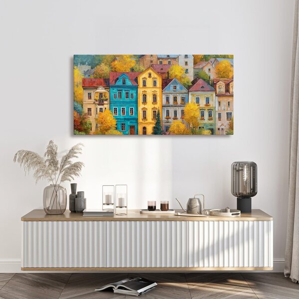 Quadro su tela – Case colorate in autunno