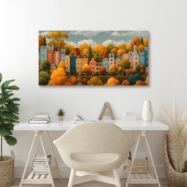 Quadro su tela – Case colorate in autunno
