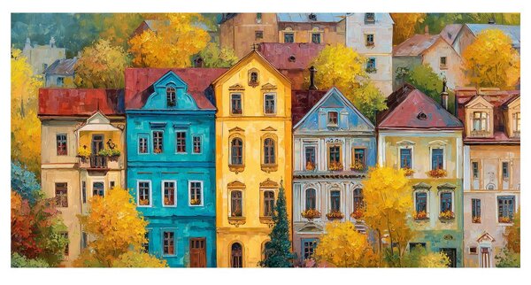 Quadro su tela – Case colorate in autunno