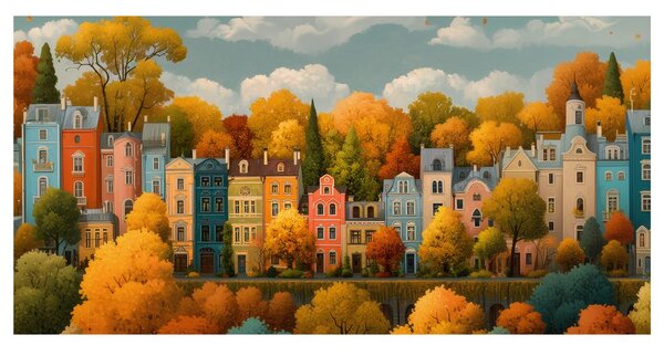 Quadro su tela – Case colorate in autunno