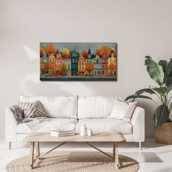 Quadro su tela – Facciate storiche con alberi autunnali