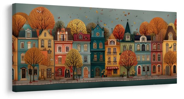 Quadro su tela – Facciate storiche con alberi autunnali