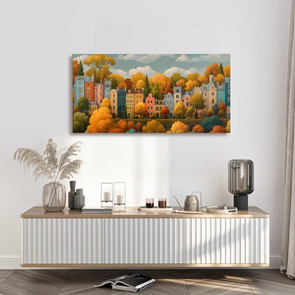 Quadro su tela – Case colorate in autunno