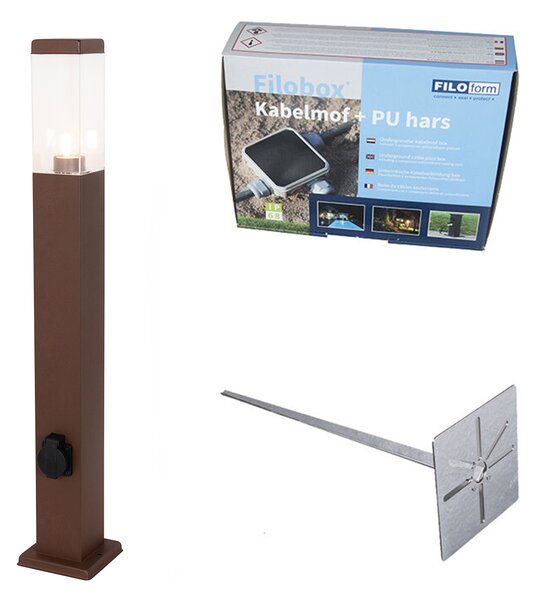Lampada da esterno marrone ruggine 80 cm con presa IP44 - Malios