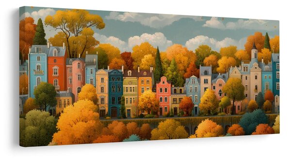 Quadro su tela – Case colorate in autunno