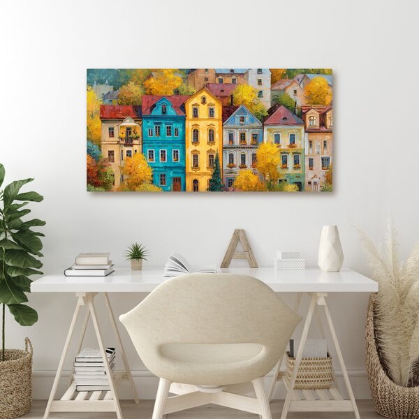 Quadro su tela – Case colorate in autunno