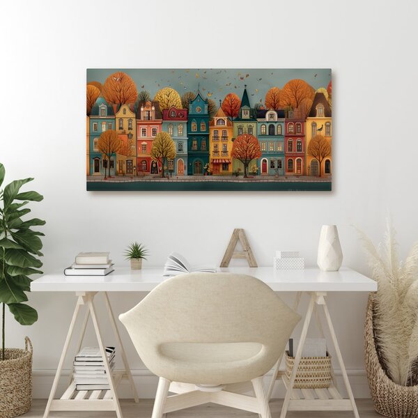 Quadro su tela – Facciate storiche con alberi autunnali