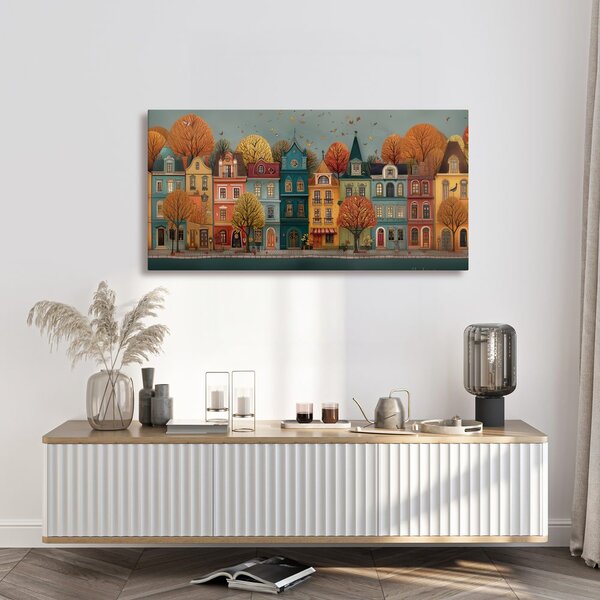 Quadro su tela – Facciate storiche con alberi autunnali