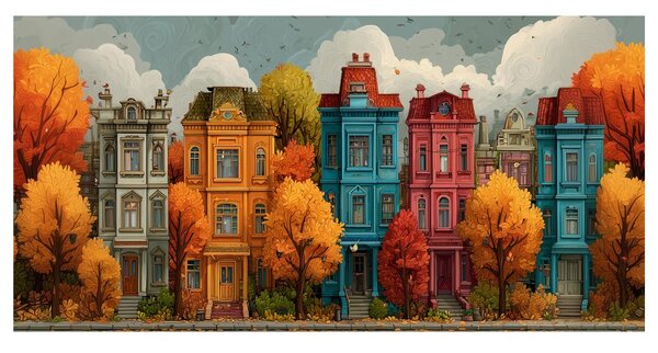 Quadro su tela – Case storiche in autunno