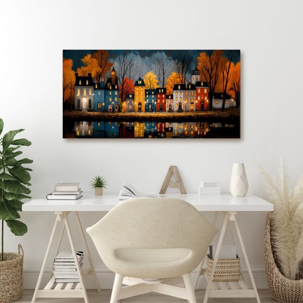 Quadro su tela – Case illuminate natalizie
