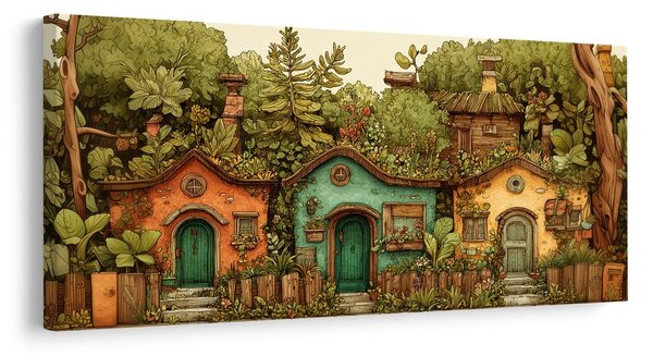 Quadro su tela – Casette rustiche e verde