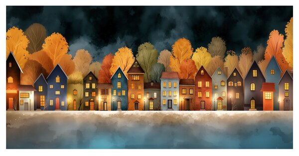 Quadro su tela – Casette illuminate festive