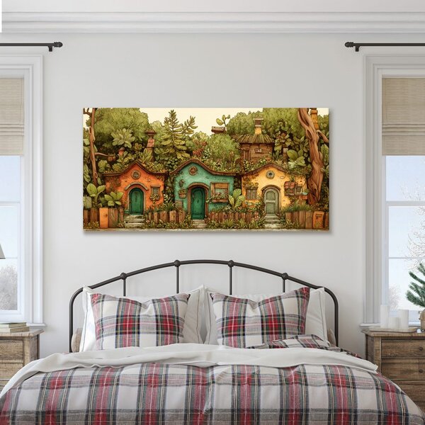 Quadro su tela – Casette rustiche e verde