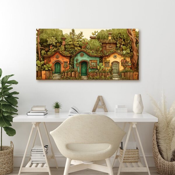 Quadro su tela – Casette rustiche e verde