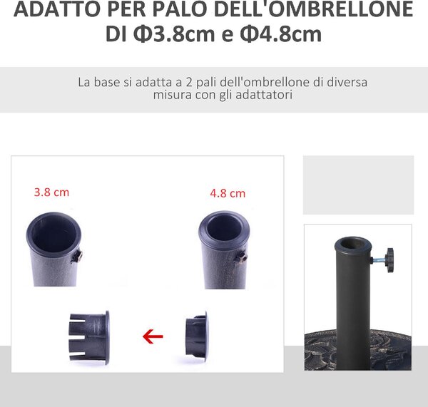 VivaGarden Base per Ombrellone 9kg in Resina con Finiture in Bronzo 45.5 x 31.5cm Nero