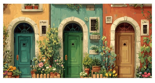 Quadro su tela – Porte romantiche e fiori