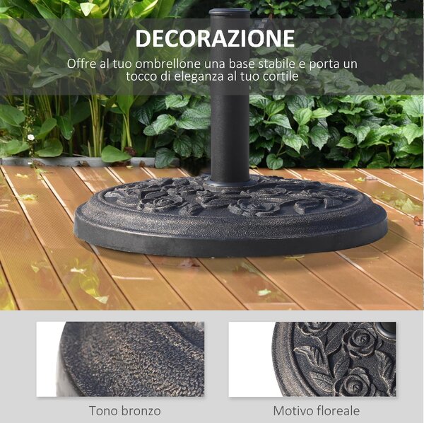 VivaGarden Base per Ombrellone 9kg in Resina con Finiture in Bronzo 45.5 x 31.5cm Nero