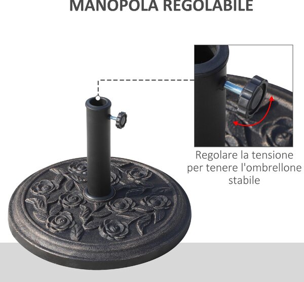 VivaGarden Base per Ombrellone 9kg in Resina con Finiture in Bronzo 45.5 x 31.5cm Nero