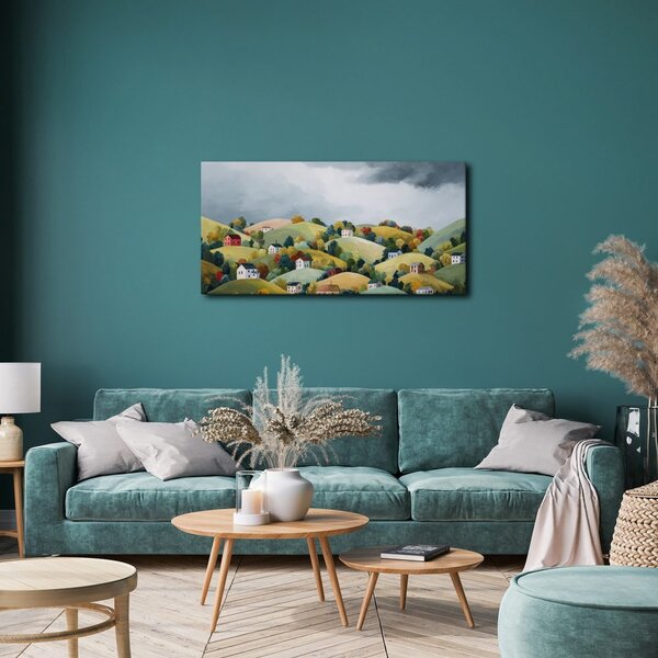Quadro su tela – Colline colorate sotto le nuvole