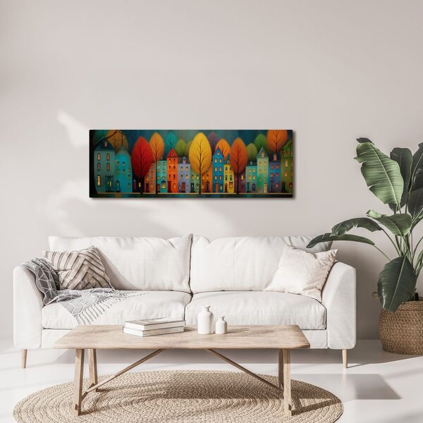 Quadro su tela – Case e alberi colorati