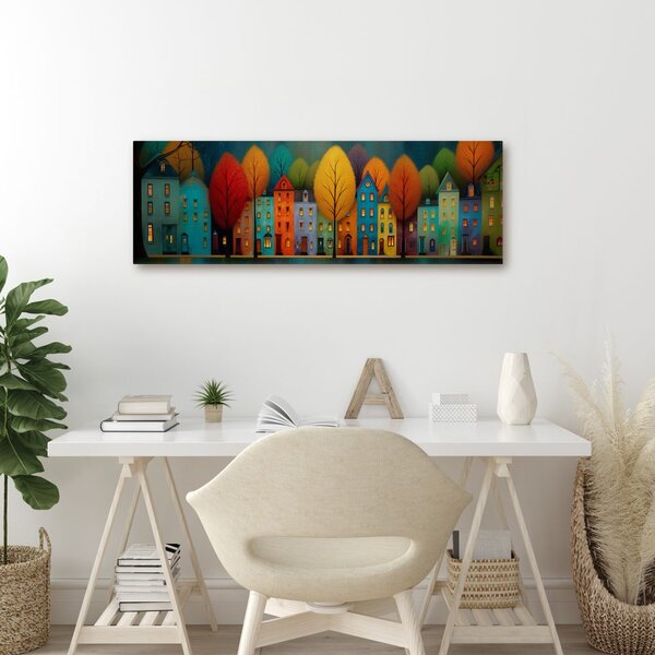 Quadro su tela – Case e alberi colorati