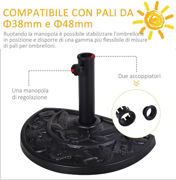 VivaGarden Base per Ombrellone a Mezzaluna da 3.8 e 4.8 mm in Resina con Manovella 50x31x32 cm colore Nero