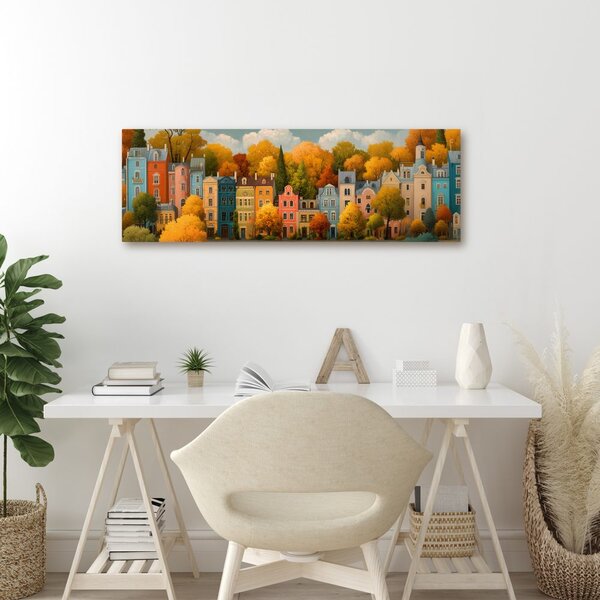Quadro su tela – Strada autunnale con case