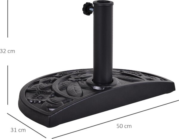 VivaGarden Base per Ombrellone a Mezzaluna da 3.8 e 4.8 mm in Resina con Manovella 50x31x32 cm colore Nero