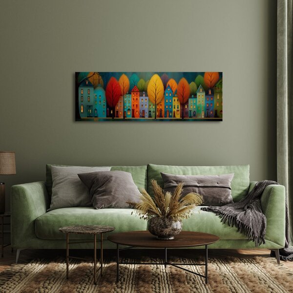 Quadro su tela – Case e alberi colorati