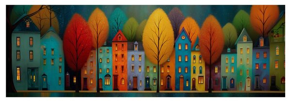 Quadro su tela – Case e alberi colorati