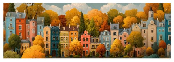 Quadro su tela – Strada autunnale con case