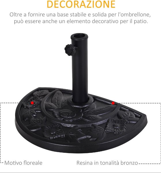 VivaGarden Base per Ombrellone a Mezzaluna da 3.8 e 4.8 mm in Resina con Manovella 50x31x32 cm colore Nero