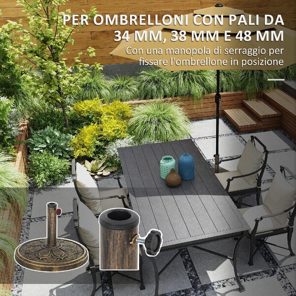 VivaGarden Base per Ombrellone da 12 kg con Manovella Integrata in Resina Metallo e Cemento 46x33 cm colore Bronzo