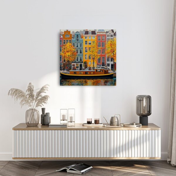 Quadro su tela – Case colorate e barca
