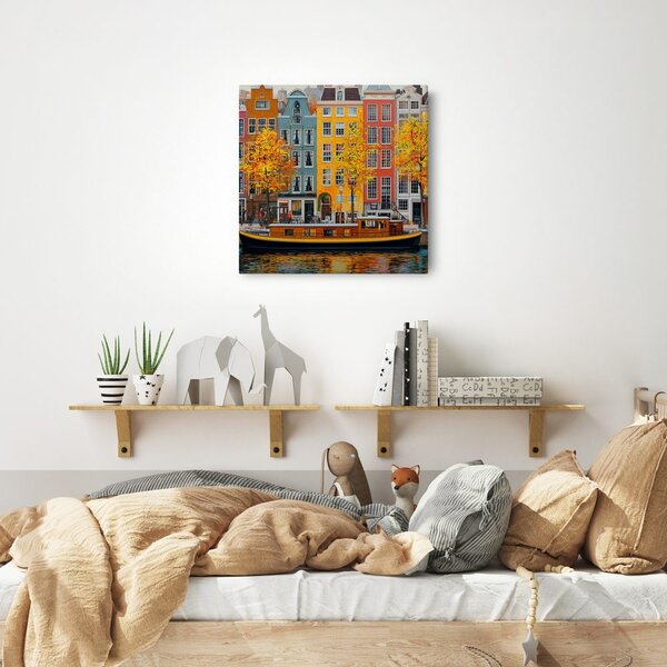 Quadro su tela – Case colorate e barca