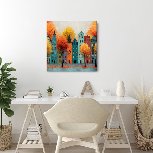 Quadro su tela – Strada autunnale con alberi variopinti