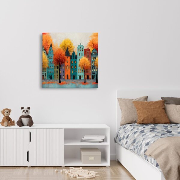 Quadro su tela – Strada autunnale con alberi variopinti