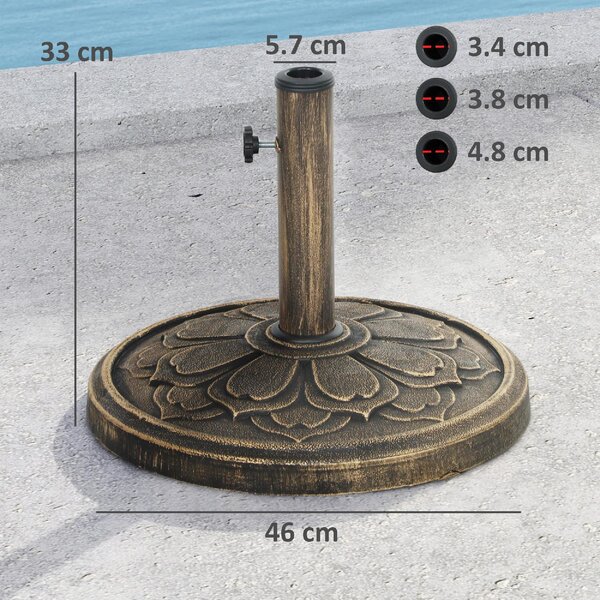 VivaGarden Base per Ombrellone da 12 kg con Manovella Integrata in Resina Metallo e Cemento 46x33 cm colore Bronzo