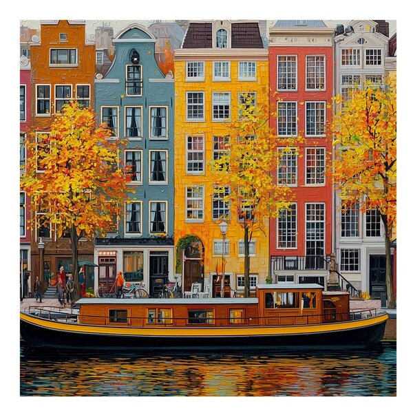 Quadro su tela – Case colorate e barca