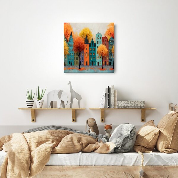 Quadro su tela – Strada autunnale con alberi variopinti